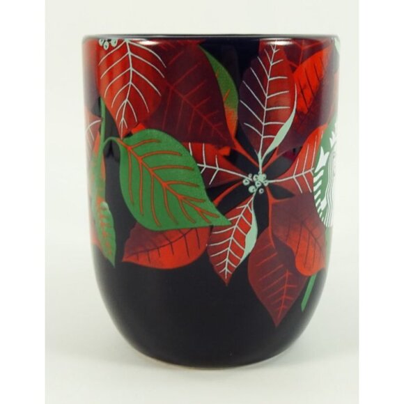 2020 Starbucks Christmas Mug Pointsettias Floral Red Dark Blue 12oz Siren Logo - Picture 3 of 8